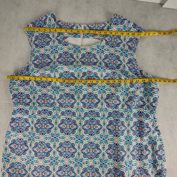 Jessica London Blue Ikat Linen Sheath Dress Plus Size | Empire Waist, Size 26W - Picture 8 of 13